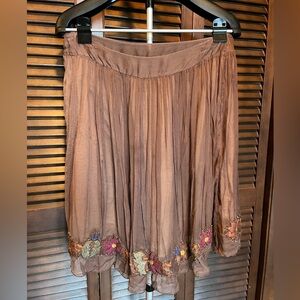 Tara Jarmon Brown Skirt with Flower Detail